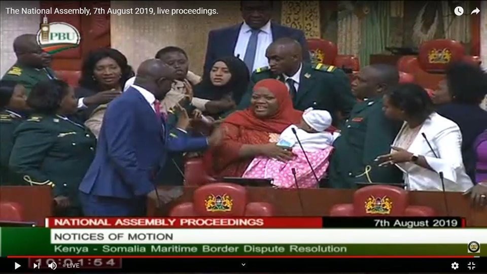 A screengrab showing Zulekha Hasan being ejected from parliament