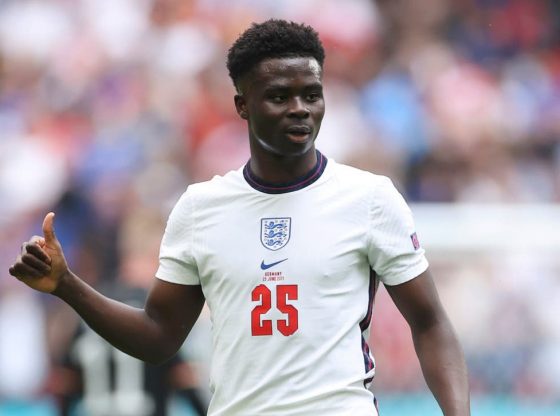 England and Arsenal star Bukayo Saka in action at Euro 2020. The Three Lions face off with Italy for continental glory on July 11, 2021 from 10.00 PM EAT. [Photo/ The Independent]